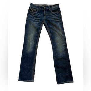 Buckle Black Jeans Men's 32x32 Fit No. 3 Straight Blue Denim Embroidered Preppy